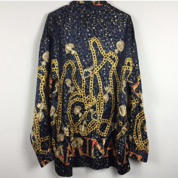 Ceta Italiana Chain Button Versace Vibes Silk Metallic Shirt XL - Picture 2 of 9